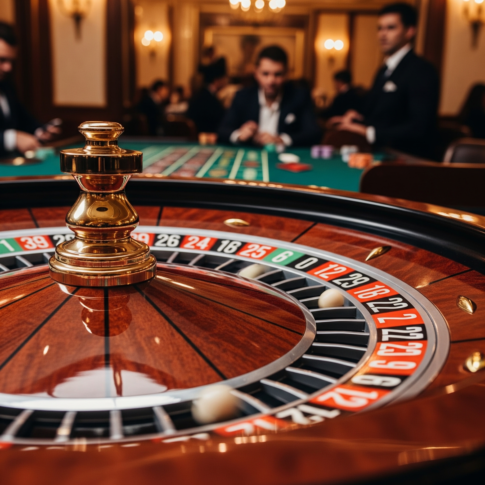 Close-up of a spinning roulette wheel in a casino